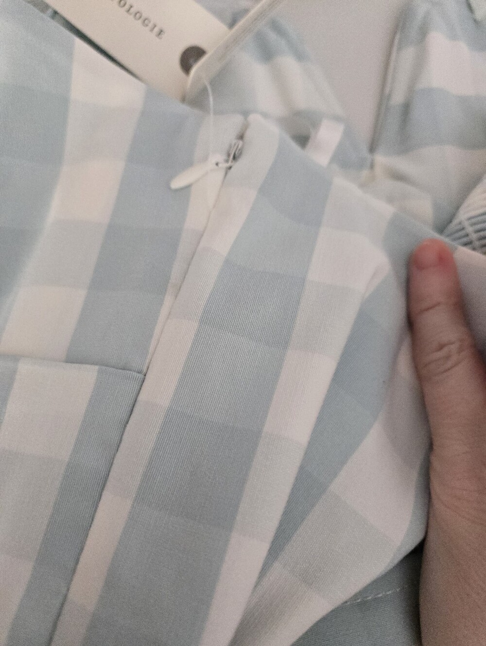 NWT Anthropologie Light Blue and White Gingham Strapless Dress with Belt - Picture 6 of 6